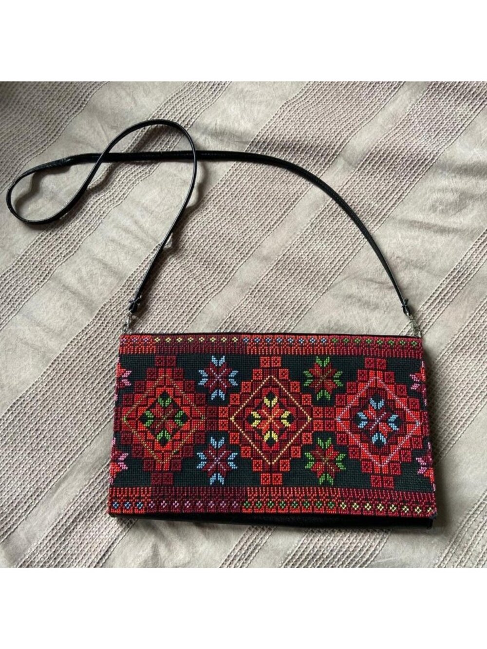 Beautiful hand embroidered shoulder or cross body bag with silver hardware
